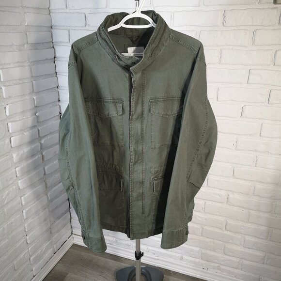 Old Navy Men's Size Large Olive Zipper & Snap Closure Jacket w/ Packable Hood - Picture 1 of 14